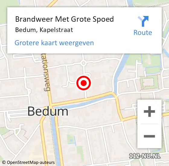 Locatie op kaart van de 112 melding: Brandweer Met Grote Spoed Naar Bedum, Kapelstraat op 23 juni 2021 16:29