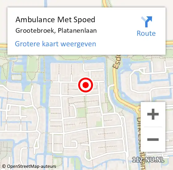 Locatie op kaart van de 112 melding: Ambulance Met Spoed Naar Grootebroek, Platanenlaan op 23 juni 2021 16:46