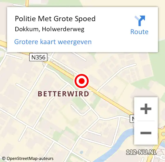 Locatie op kaart van de 112 melding: Politie Met Grote Spoed Naar Dokkum, Holwerderweg op 23 juni 2021 16:50