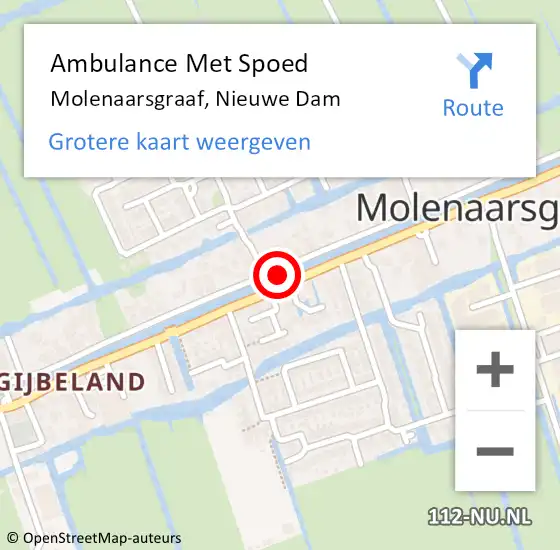 Locatie op kaart van de 112 melding: Ambulance Met Spoed Naar Molenaarsgraaf, Nieuwe Dam op 23 juni 2021 17:02