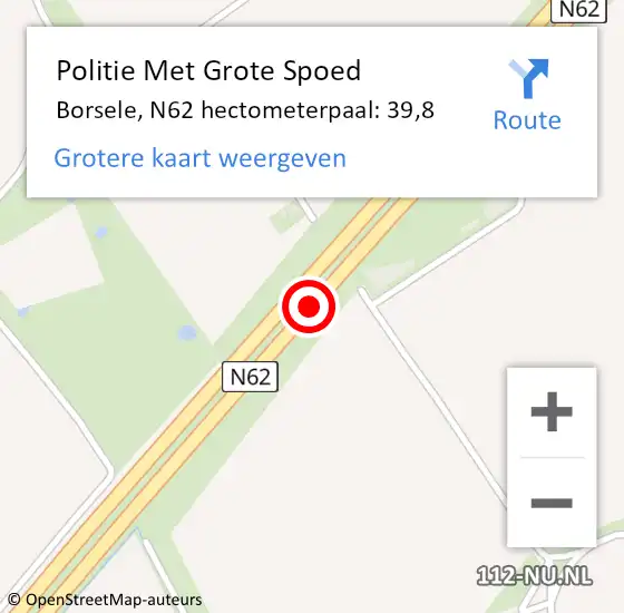 Locatie op kaart van de 112 melding: Politie Met Grote Spoed Naar Borsele, N62 hectometerpaal: 39,8 op 23 juni 2021 17:07