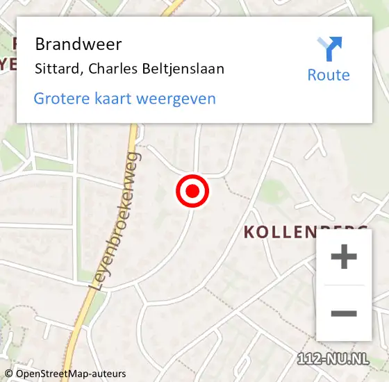 Locatie op kaart van de 112 melding: Brandweer Sittard, Charles Beltjenslaan op 14 juni 2014 06:32