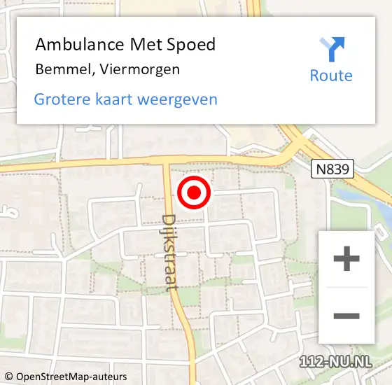 Locatie op kaart van de 112 melding: Ambulance Met Spoed Naar Bemmel, Viermorgen op 23 juni 2021 18:05