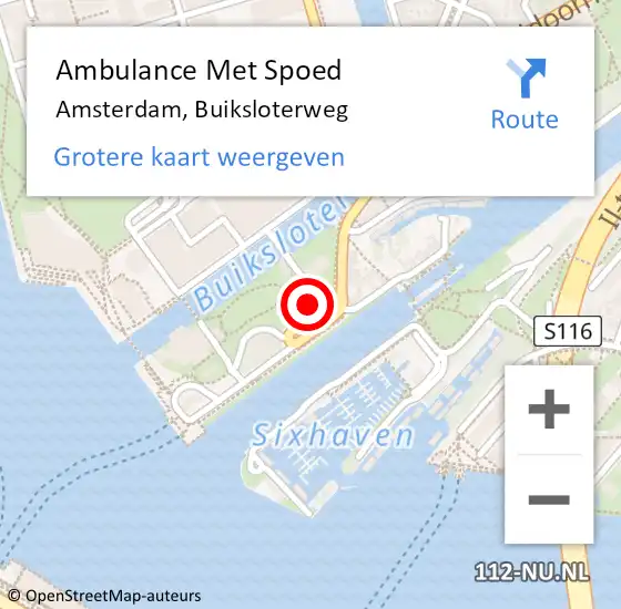 Locatie op kaart van de 112 melding: Ambulance Met Spoed Naar Amsterdam, Buiksloterweg op 23 juni 2021 18:17