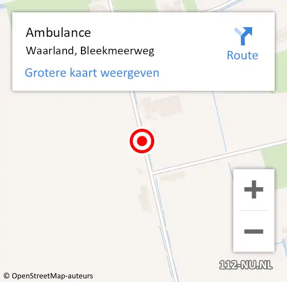 Locatie op kaart van de 112 melding: Ambulance Waarland, Bleekmeerweg op 23 juni 2021 18:26