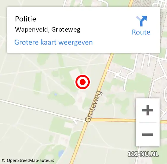 Locatie op kaart van de 112 melding: Politie Wapenveld, Groteweg op 23 juni 2021 18:45