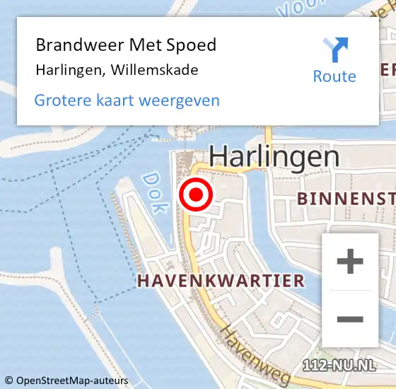 Locatie op kaart van de 112 melding: Brandweer Met Spoed Naar Harlingen, Willemskade op 23 juni 2021 18:48