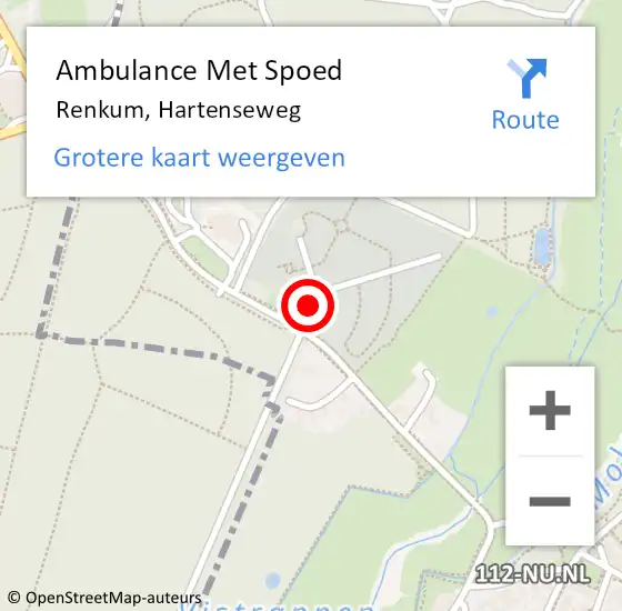 Locatie op kaart van de 112 melding: Ambulance Met Spoed Naar Renkum, Hartenseweg op 23 juni 2021 19:02