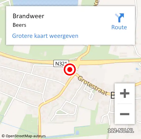 Locatie op kaart van de 112 melding: Brandweer Beers op 23 juni 2021 20:50