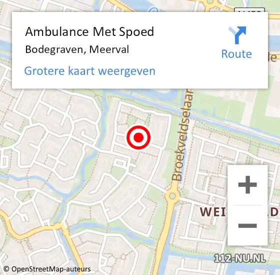 Locatie op kaart van de 112 melding: Ambulance Met Spoed Naar Bodegraven, Meerval op 23 juni 2021 21:36