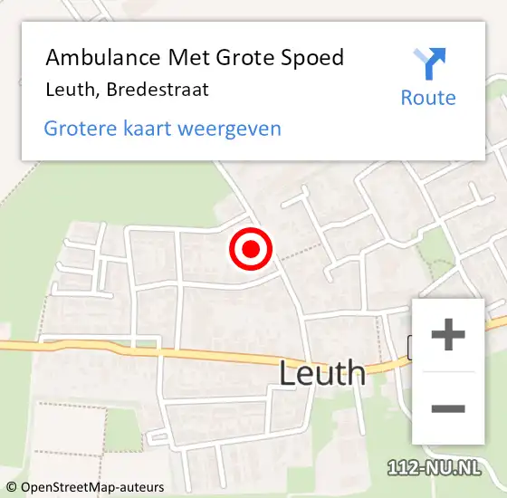 Locatie op kaart van de 112 melding: Ambulance Met Grote Spoed Naar Leuth, Bredestraat op 23 juni 2021 22:45