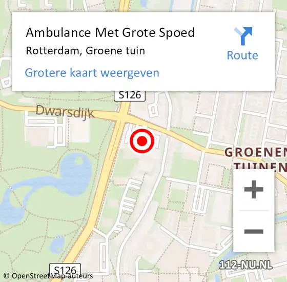 Locatie op kaart van de 112 melding: Ambulance Met Grote Spoed Naar Rotterdam, Groene tuin op 23 juni 2021 23:27