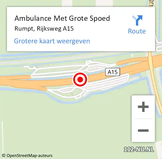 Locatie op kaart van de 112 melding: Ambulance Met Grote Spoed Naar Rumpt, Rijksweg A15 op 24 juni 2021 00:04