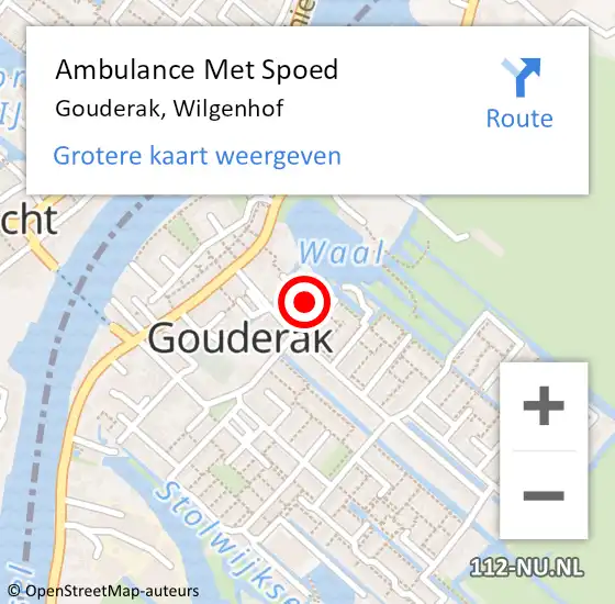 Locatie op kaart van de 112 melding: Ambulance Met Spoed Naar Gouderak, Wilgenhof op 24 juni 2021 00:24