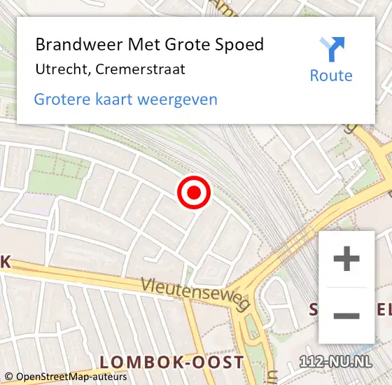 Locatie op kaart van de 112 melding: Brandweer Met Grote Spoed Naar Utrecht, Cremerstraat op 24 juni 2021 00:54