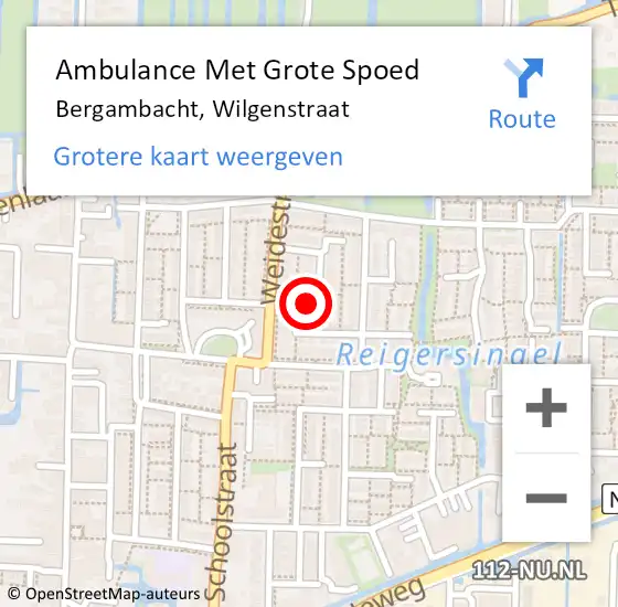 Locatie op kaart van de 112 melding: Ambulance Met Grote Spoed Naar Bergambacht, Wilgenstraat op 24 juni 2021 01:28