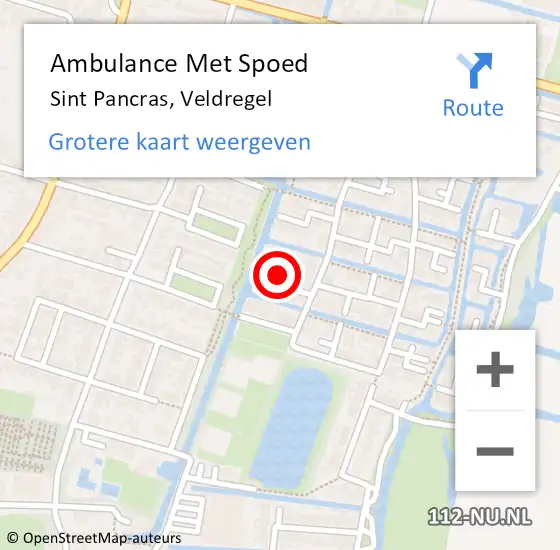 Locatie op kaart van de 112 melding: Ambulance Met Spoed Naar Sint Pancras, Veldregel op 24 juni 2021 01:35