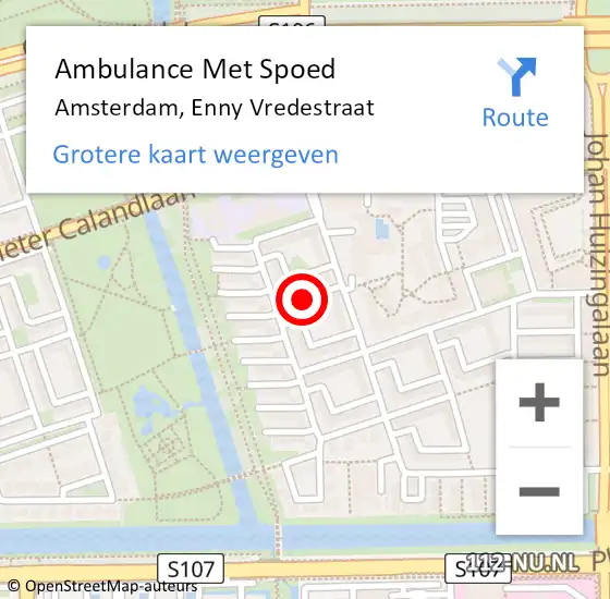 Locatie op kaart van de 112 melding: Ambulance Met Spoed Naar Amsterdam, Enny Vredestraat op 24 juni 2021 04:14