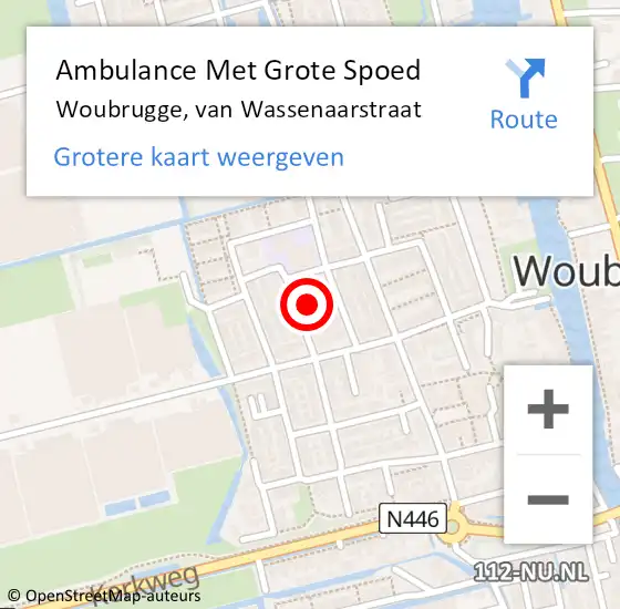 Locatie op kaart van de 112 melding: Ambulance Met Grote Spoed Naar Woubrugge, van Wassenaarstraat op 24 juni 2021 04:37