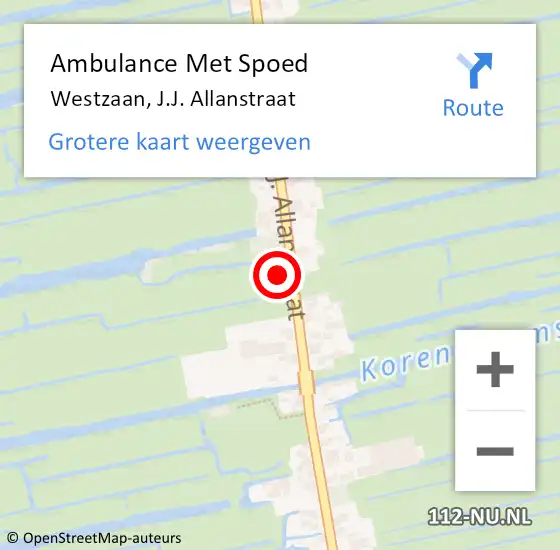 Locatie op kaart van de 112 melding: Ambulance Met Spoed Naar Westzaan, J.J. Allanstraat op 24 juni 2021 07:35