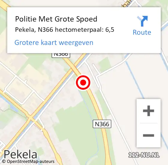 Locatie op kaart van de 112 melding: Politie Met Grote Spoed Naar Pekela, N366 hectometerpaal: 6,5 op 24 juni 2021 07:36