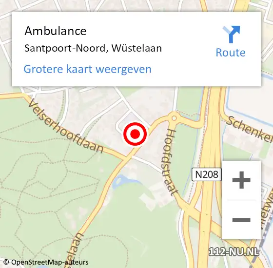 Locatie op kaart van de 112 melding: Ambulance Santpoort-Noord, Wüstelaan op 24 juni 2021 08:14