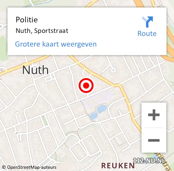 Locatie op kaart van de 112 melding: Politie Nuth, Sportstraat op 24 juni 2021 09:07