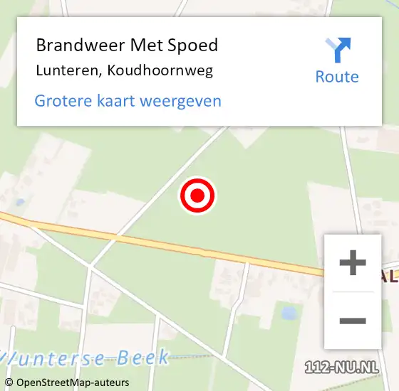 Locatie op kaart van de 112 melding: Brandweer Met Spoed Naar Lunteren, Koudhoornweg op 24 juni 2021 09:53