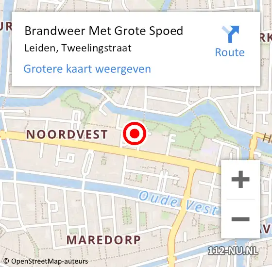 Locatie op kaart van de 112 melding: Brandweer Met Grote Spoed Naar Leiden, Tweelingstraat op 24 juni 2021 10:20