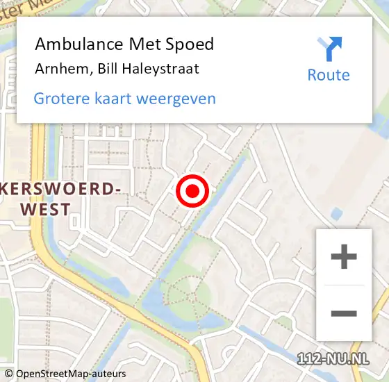 Locatie op kaart van de 112 melding: Ambulance Met Spoed Naar Arnhem, Bill Haleystraat op 24 juni 2021 10:24