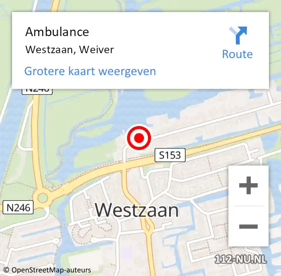 Locatie op kaart van de 112 melding: Ambulance Westzaan, Weiver op 24 juni 2021 10:36