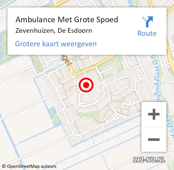 Locatie op kaart van de 112 melding: Ambulance Met Grote Spoed Naar Zevenhuizen, De Esdoorn op 24 juni 2021 10:50