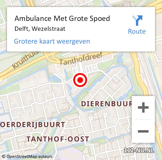 Locatie op kaart van de 112 melding: Ambulance Met Grote Spoed Naar Delft, Wezelstraat op 24 juni 2021 11:55