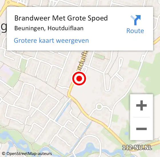 Locatie op kaart van de 112 melding: Brandweer Met Grote Spoed Naar Beuningen, Houtduiflaan op 24 juni 2021 12:04