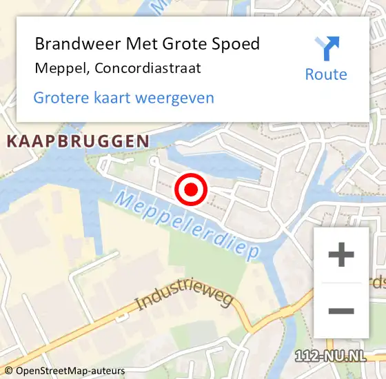 Locatie op kaart van de 112 melding: Brandweer Met Grote Spoed Naar Meppel, Concordiastraat op 24 juni 2021 12:38