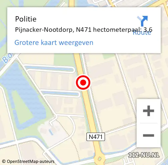 Locatie op kaart van de 112 melding: Politie Pijnacker-Nootdorp, N471 hectometerpaal: 3,6 op 24 juni 2021 13:40