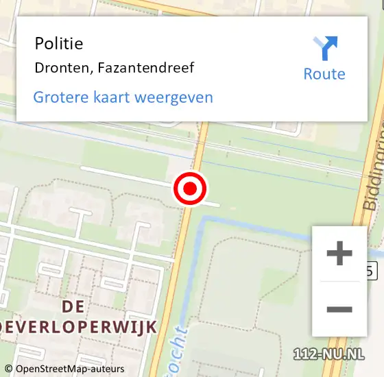 Locatie op kaart van de 112 melding: Politie Dronten, Fazantendreef op 14 juni 2014 09:04