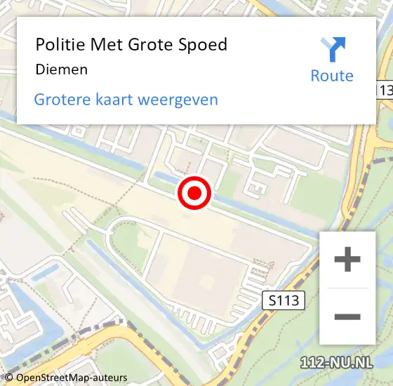 Locatie op kaart van de 112 melding: Politie Met Grote Spoed Naar Diemen op 24 juni 2021 13:54