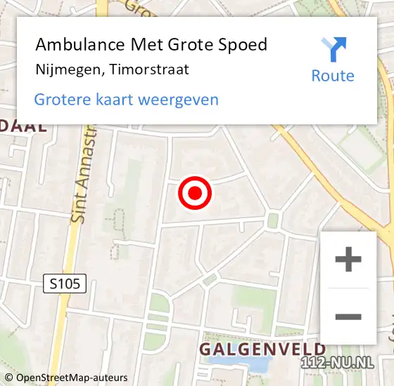 Locatie op kaart van de 112 melding: Ambulance Met Grote Spoed Naar Nijmegen, Timorstraat op 24 juni 2021 14:17