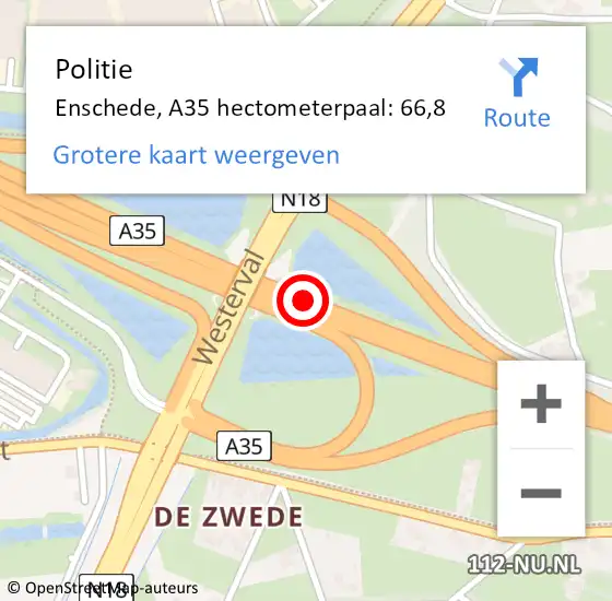 Locatie op kaart van de 112 melding: Politie Enschede, A35 hectometerpaal: 66,8 op 24 juni 2021 14:18