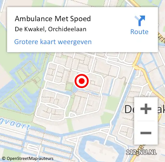 Locatie op kaart van de 112 melding: Ambulance Met Spoed Naar De Kwakel, Orchideelaan op 24 juni 2021 14:31