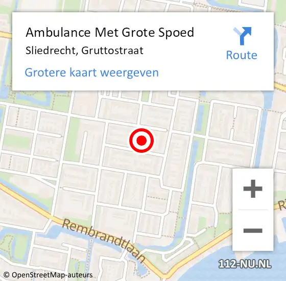 Locatie op kaart van de 112 melding: Ambulance Met Grote Spoed Naar Sliedrecht, Gruttostraat op 24 juni 2021 14:59