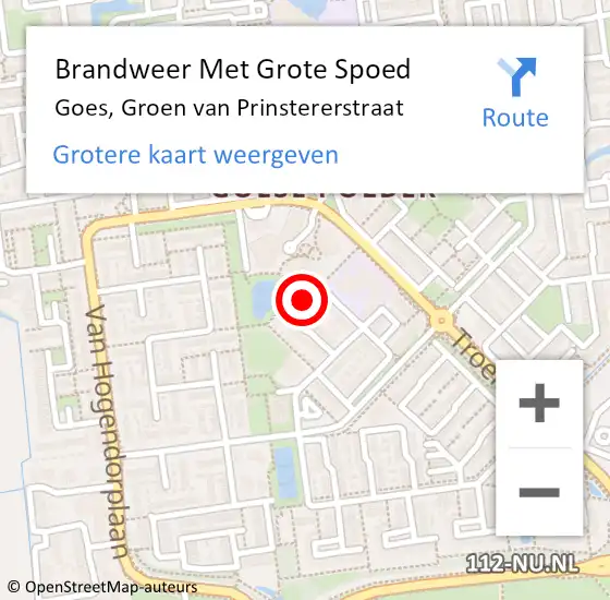 Locatie op kaart van de 112 melding: Brandweer Met Grote Spoed Naar Goes, Groen van Prinstererstraat op 24 juni 2021 15:20