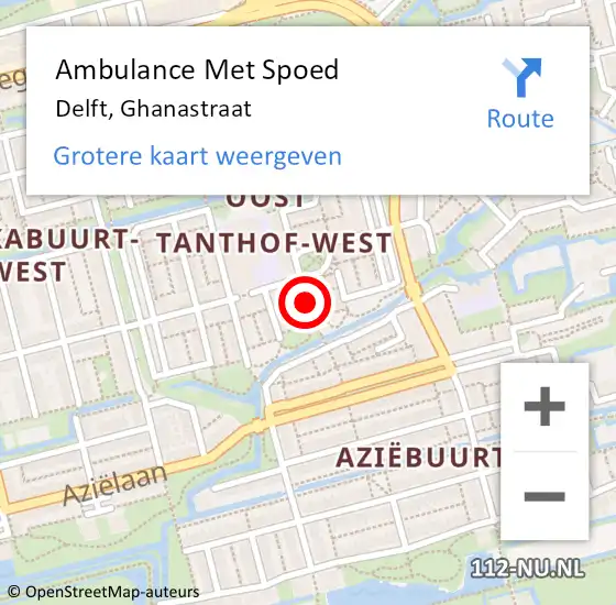 Locatie op kaart van de 112 melding: Ambulance Met Spoed Naar Delft, Ghanastraat op 24 juni 2021 15:37