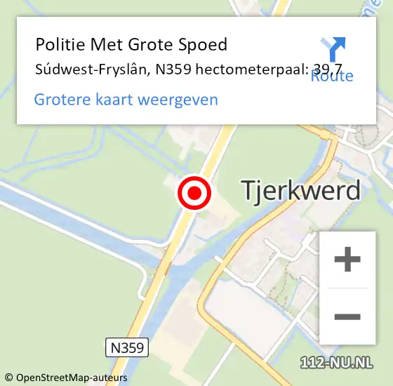 Locatie op kaart van de 112 melding: Politie Met Grote Spoed Naar Súdwest-Fryslân, N359 hectometerpaal: 39,7 op 24 juni 2021 16:07