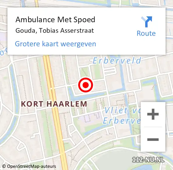 Locatie op kaart van de 112 melding: Ambulance Met Spoed Naar Gouda, Tobias Asserstraat op 24 juni 2021 16:22