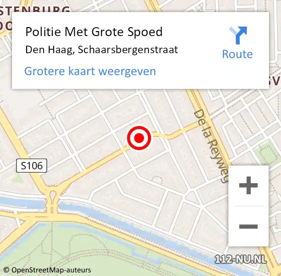 Locatie op kaart van de 112 melding: Politie Met Grote Spoed Naar Den Haag, Schaarsbergenstraat op 24 juni 2021 16:33