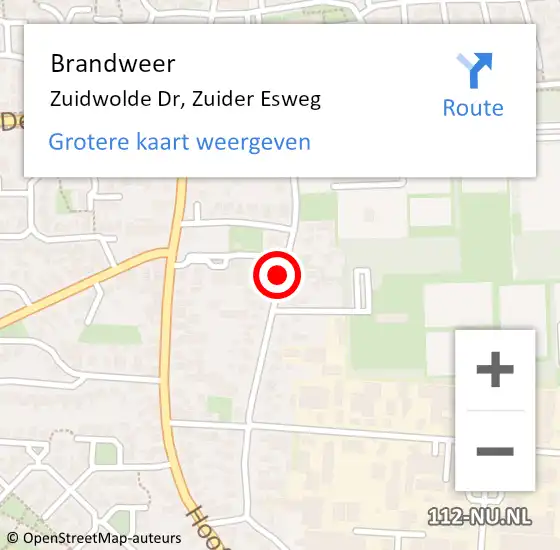 Locatie op kaart van de 112 melding: Brandweer Zuidwolde Dr, Zuider Esweg op 14 juni 2014 09:26