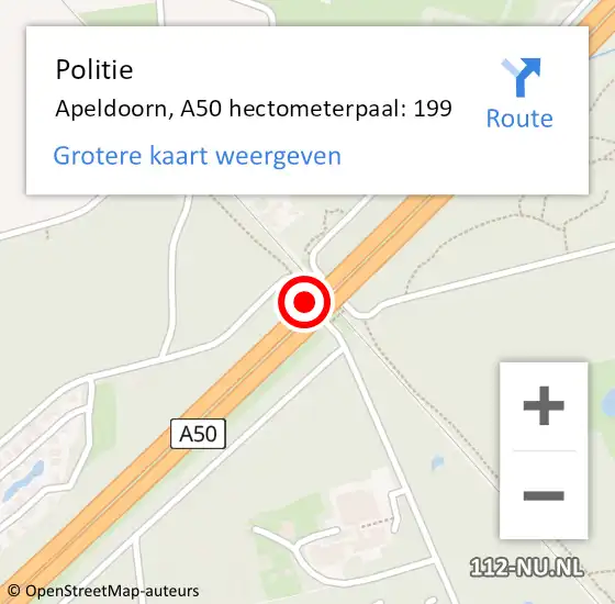 Locatie op kaart van de 112 melding: Politie Apeldoorn, A50 hectometerpaal: 199 op 24 juni 2021 16:48