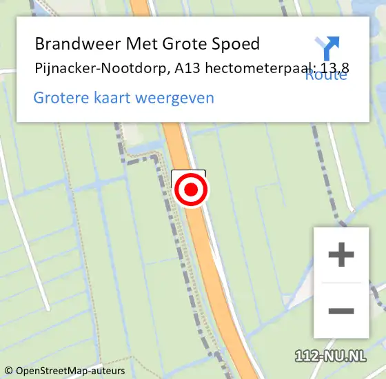 Locatie op kaart van de 112 melding: Brandweer Met Grote Spoed Naar Pijnacker-Nootdorp, A13 hectometerpaal: 13,8 op 24 juni 2021 17:13